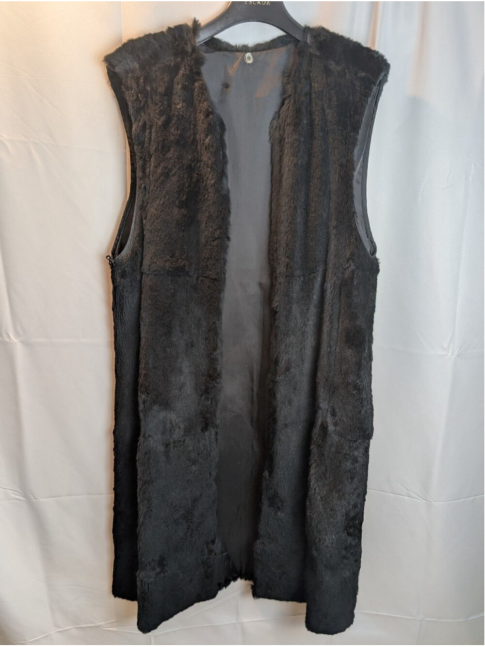 Authentic Nina Ricci Natural Fur Coat Lining | Repurposed Long Vest Gilet Black